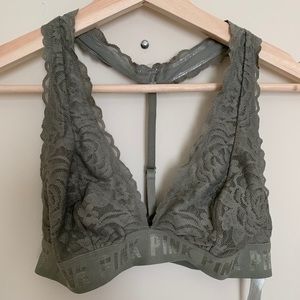 PINK VS Olive Green Racer Back Lace Bralette